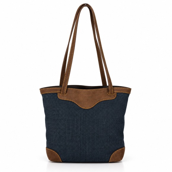 Tommy Bahama Handbags - Tommy Bahama Shoulder Bag Navy Blue Woven Canvas Suede Trim Coastal Boho Tote